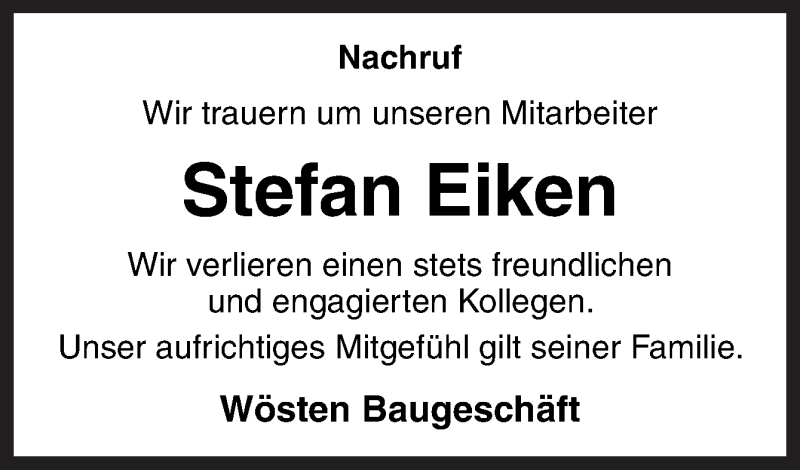  Traueranzeige für Stefan Eiken vom 12.07.2019 aus Neue Osnabrücker Zeitung GmbH & Co. KG