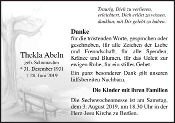 Traueranzeige von Thekla Abeln von Neue Osnabrücker Zeitung GmbH & Co. KG