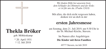 Traueranzeige von Thekla Bröker von Neue Osnabrücker Zeitung GmbH & Co. KG