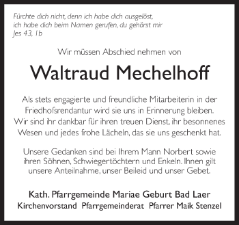 Traueranzeige von Waltraud Mechelhoff von Neue Osnabrücker Zeitung GmbH & Co. KG