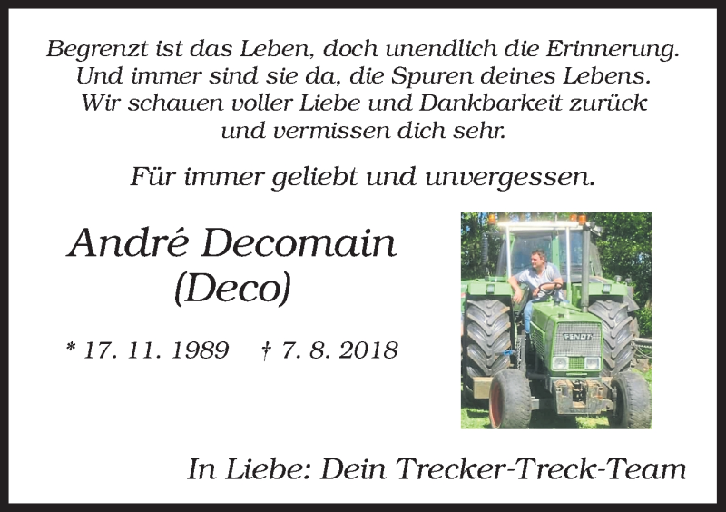  Traueranzeige für André Decomain vom 08.08.2019 aus Neue Osnabrücker Zeitung GmbH & Co. KG