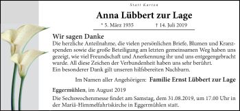 Traueranzeige von Anna Lübbert zur Lage von Neue Osnabrücker Zeitung GmbH & Co. KG