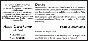 Traueranzeige von Anna Osterkamp von Neue Osnabrücker Zeitung GmbH & Co. KG