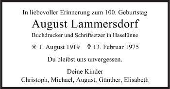 Traueranzeige von August Lammersdorf von Neue Osnabrücker Zeitung GmbH & Co. KG