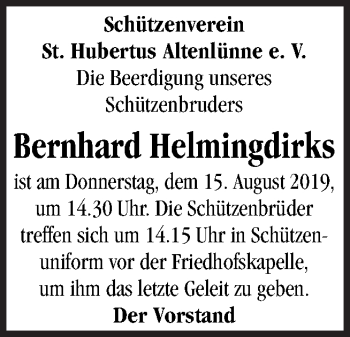 Traueranzeige von Bernhard Helmingdirks von Neue Osnabrücker Zeitung GmbH & Co. KG