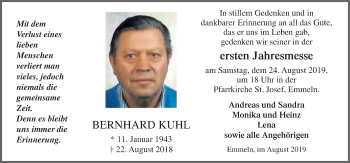 Traueranzeige von Bernhard Kuhl von Neue Osnabrücker Zeitung GmbH & Co. KG