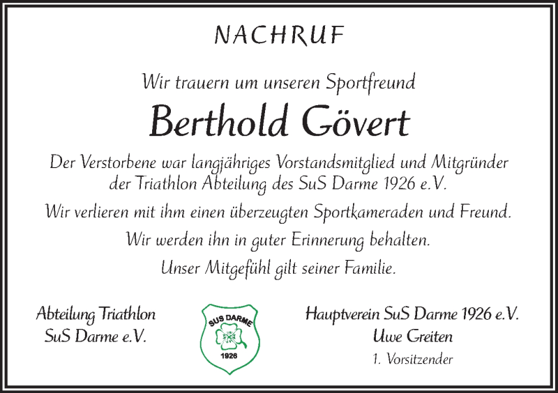  Traueranzeige für Berthold Gövert vom 24.08.2019 aus Neue Osnabrücker Zeitung GmbH & Co. KG