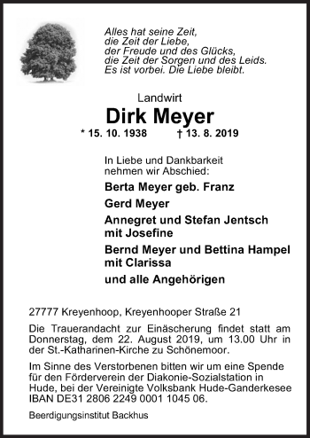 Traueranzeige von Dirk Meyer von Neue Osnabrücker Zeitung GmbH & Co. KG