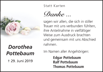 Traueranzeige von Dorothea Pottebaum von Neue Osnabrücker Zeitung GmbH & Co. KG