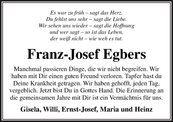 Traueranzeige von Franz-Josef Egbers von Neue Osnabrücker Zeitung GmbH & Co. KG