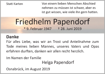 Traueranzeige von Friedhelm Papendorf von Neue Osnabrücker Zeitung GmbH & Co. KG