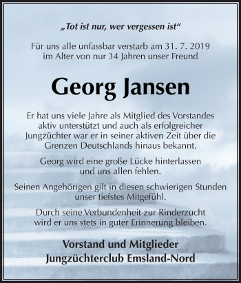 Traueranzeige von Georg Jansen von Neue Osnabrücker Zeitung GmbH & Co. KG