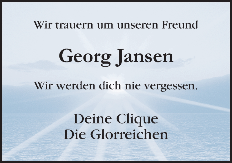  Traueranzeige für Georg Jansen vom 06.08.2019 aus Neue Osnabrücker Zeitung GmbH & Co. KG