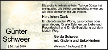 Traueranzeige von Günter Schweer von Neue Osnabrücker Zeitung GmbH & Co. KG