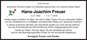 Traueranzeige von Hans-Joachim Freuer von Neue Osnabrücker Zeitung GmbH & Co. KG