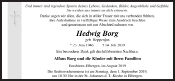 Traueranzeige von Hedwig Borg von Neue Osnabrücker Zeitung GmbH & Co. KG