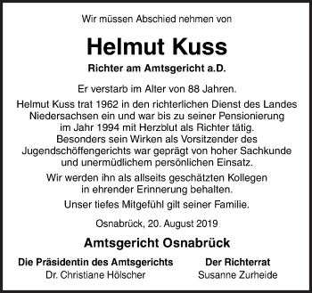 Traueranzeige von Helmut Kuss von Neue Osnabrücker Zeitung GmbH & Co. KG
