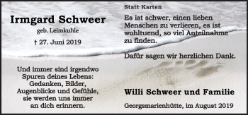 Traueranzeige von Irmgard Schweer von Neue Osnabrücker Zeitung GmbH & Co. KG