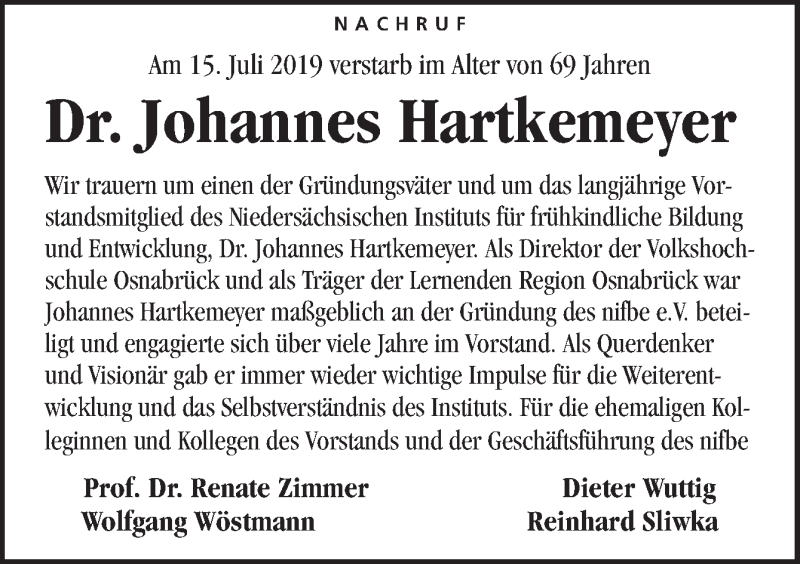  Traueranzeige für Johannes Hartkemeyer vom 03.08.2019 aus Neue Osnabrücker Zeitung GmbH & Co. KG