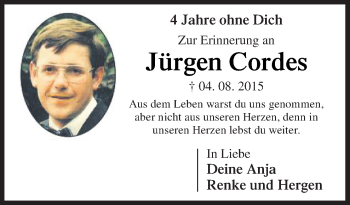 Traueranzeige von Jürgen Cordes von Neue Osnabrücker Zeitung GmbH & Co. KG