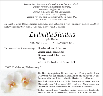 Traueranzeige von Ludmilla Harders von Neue Osnabrücker Zeitung GmbH & Co. KG