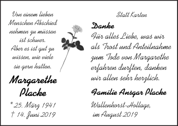 Traueranzeige von Margarethe Placke von Neue Osnabrücker Zeitung GmbH & Co. KG