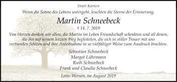 Traueranzeige von Martin Schneebeck von Neue Osnabrücker Zeitung GmbH & Co. KG