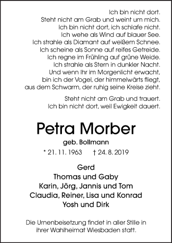 Traueranzeige von Petra Morber von Neue Osnabrücker Zeitung GmbH & Co. KG
