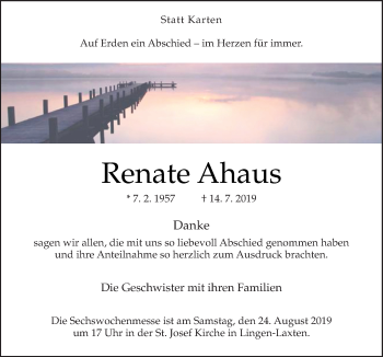 Traueranzeige von Renate Ahaus von Neue Osnabrücker Zeitung GmbH & Co. KG