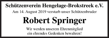 Traueranzeige von Robert Springer von Neue Osnabrücker Zeitung GmbH & Co. KG