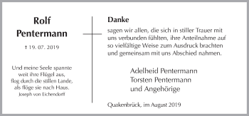 Traueranzeige von Rolf Pentermann von Neue Osnabrücker Zeitung GmbH & Co. KG