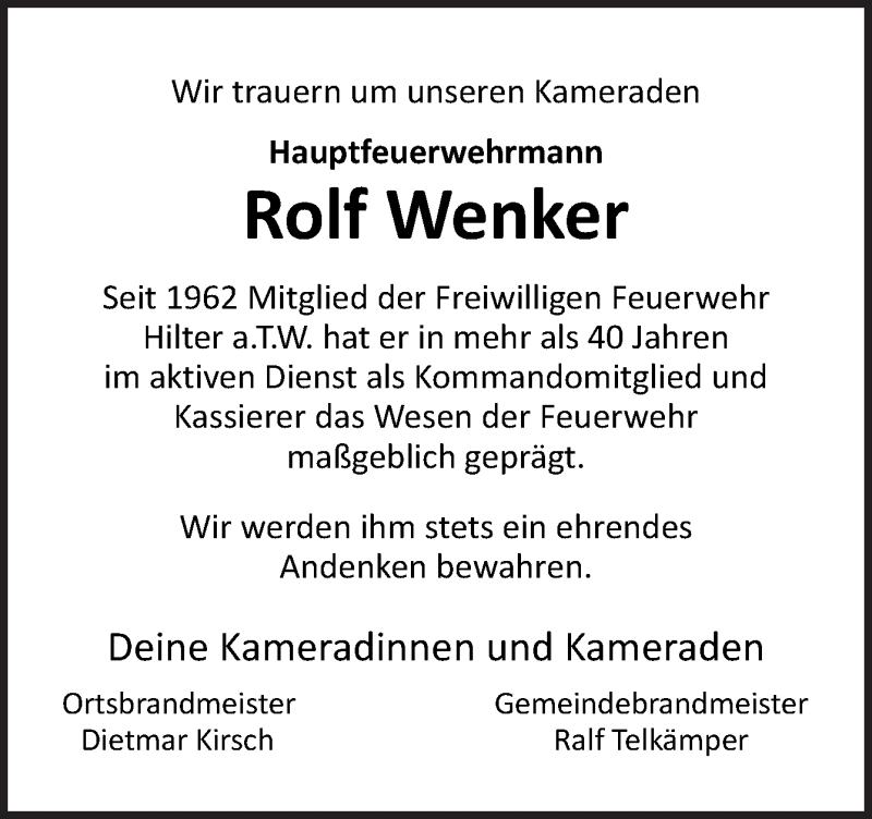  Traueranzeige für Rolf Wenker vom 03.08.2019 aus Neue Osnabrücker Zeitung GmbH & Co. KG