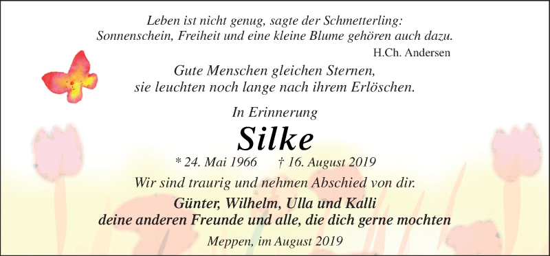  Traueranzeige für Silke  vom 24.08.2019 aus Neue Osnabrücker Zeitung GmbH & Co. KG
