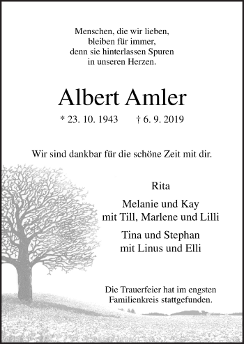 Traueranzeige von Albert Amler von Neue Osnabrücker Zeitung GmbH & Co. KG