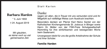 Traueranzeige von Barbara Harden von Neue Osnabrücker Zeitung GmbH & Co. KG