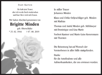Traueranzeige von Brigitte Minden von Neue Osnabrücker Zeitung GmbH & Co. KG