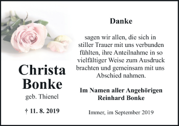 Traueranzeige von Christa Bonke von Neue Osnabrücker Zeitung GmbH & Co. KG