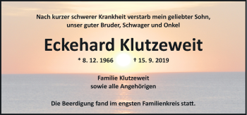 Traueranzeige von Eckehard Klutzeweit von Neue Osnabrücker Zeitung GmbH & Co. KG