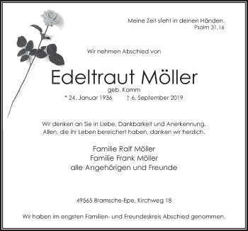 Traueranzeige von Edeltraut Möller von Neue Osnabrücker Zeitung GmbH & Co. KG