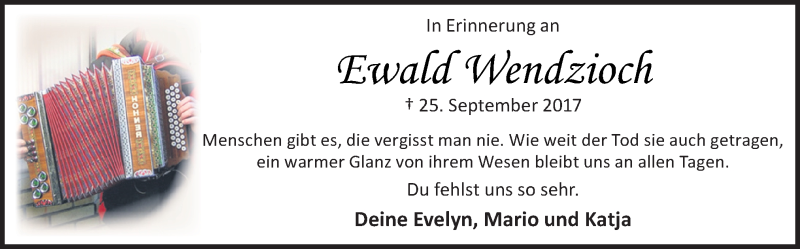  Traueranzeige für Ewald Wendzioch vom 25.09.2019 aus Neue Osnabrücker Zeitung GmbH & Co. KG