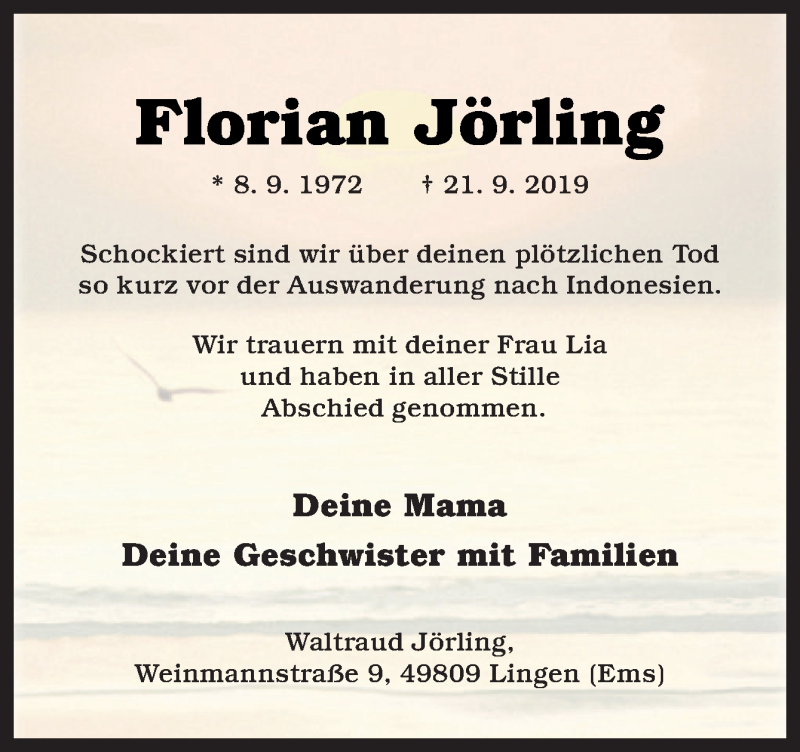  Traueranzeige für Florian Jörling vom 28.09.2019 aus Neue Osnabrücker Zeitung GmbH & Co. KG
