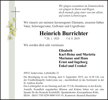 Traueranzeige von Heinrich Burrichter von Neue Osnabrücker Zeitung GmbH & Co. KG