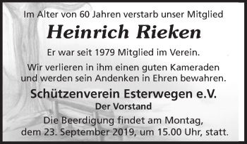Traueranzeige von Heinrich Rieken von Neue Osnabrücker Zeitung GmbH & Co. KG