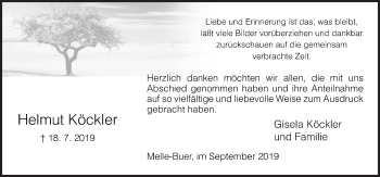 Traueranzeige von Helmut Köckler von Neue Osnabrücker Zeitung GmbH & Co. KG