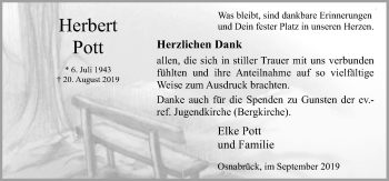 Traueranzeige von Herbert Pott von Neue Osnabrücker Zeitung GmbH & Co. KG