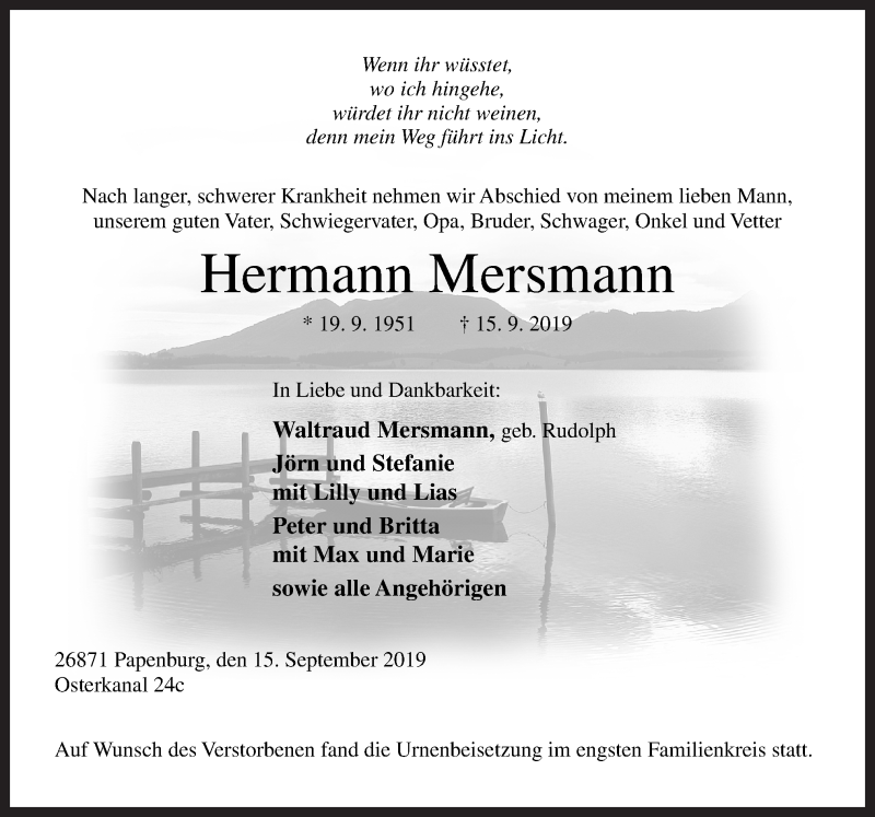  Traueranzeige für Hermann Mersmann vom 23.09.2019 aus Neue Osnabrücker Zeitung GmbH & Co. KG