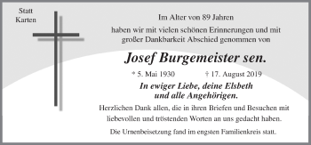 Traueranzeige von Josef Burgemeister von Neue Osnabrücker Zeitung GmbH & Co. KG