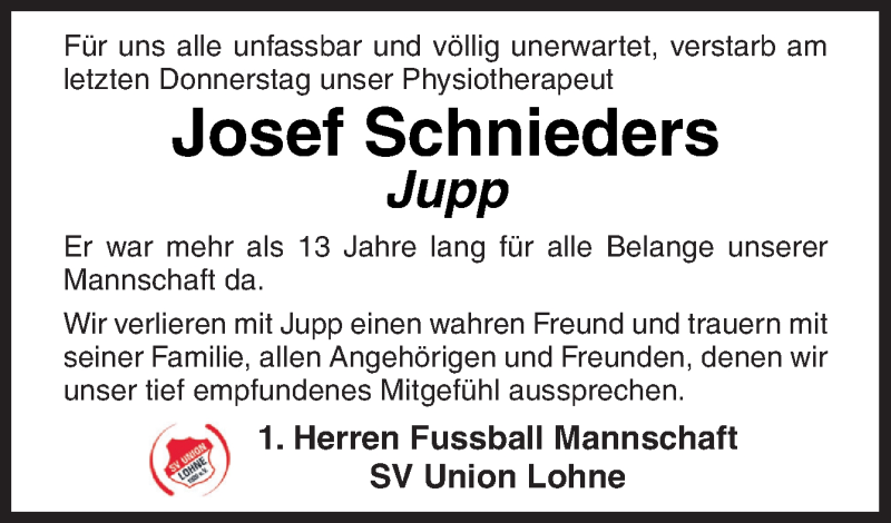  Traueranzeige für Josef Schnieders vom 30.09.2019 aus Neue Osnabrücker Zeitung GmbH & Co. KG