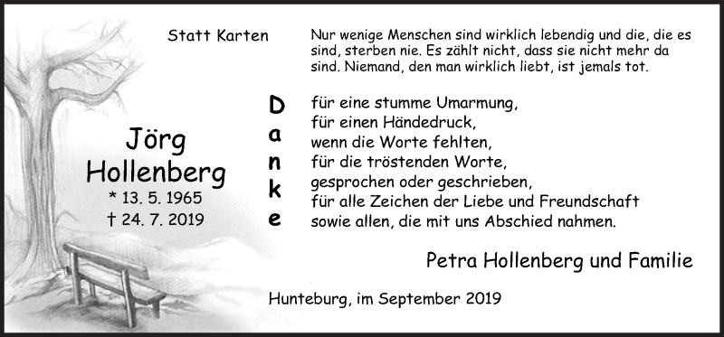 Traueranzeige für Jörg Hollenberg vom 07.09.2019 aus Neue Osnabrücker Zeitung GmbH & Co. KG