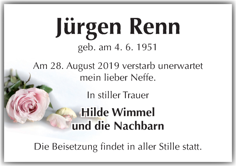  Traueranzeige für Jürgen Renn vom 21.09.2019 aus Neue Osnabrücker Zeitung GmbH & Co. KG